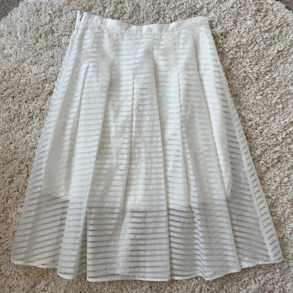 Leifsdottir Anthropologie Womens Pleated Shadow Stripe Midi Skirt White Size 6 - Picture 1 of 4